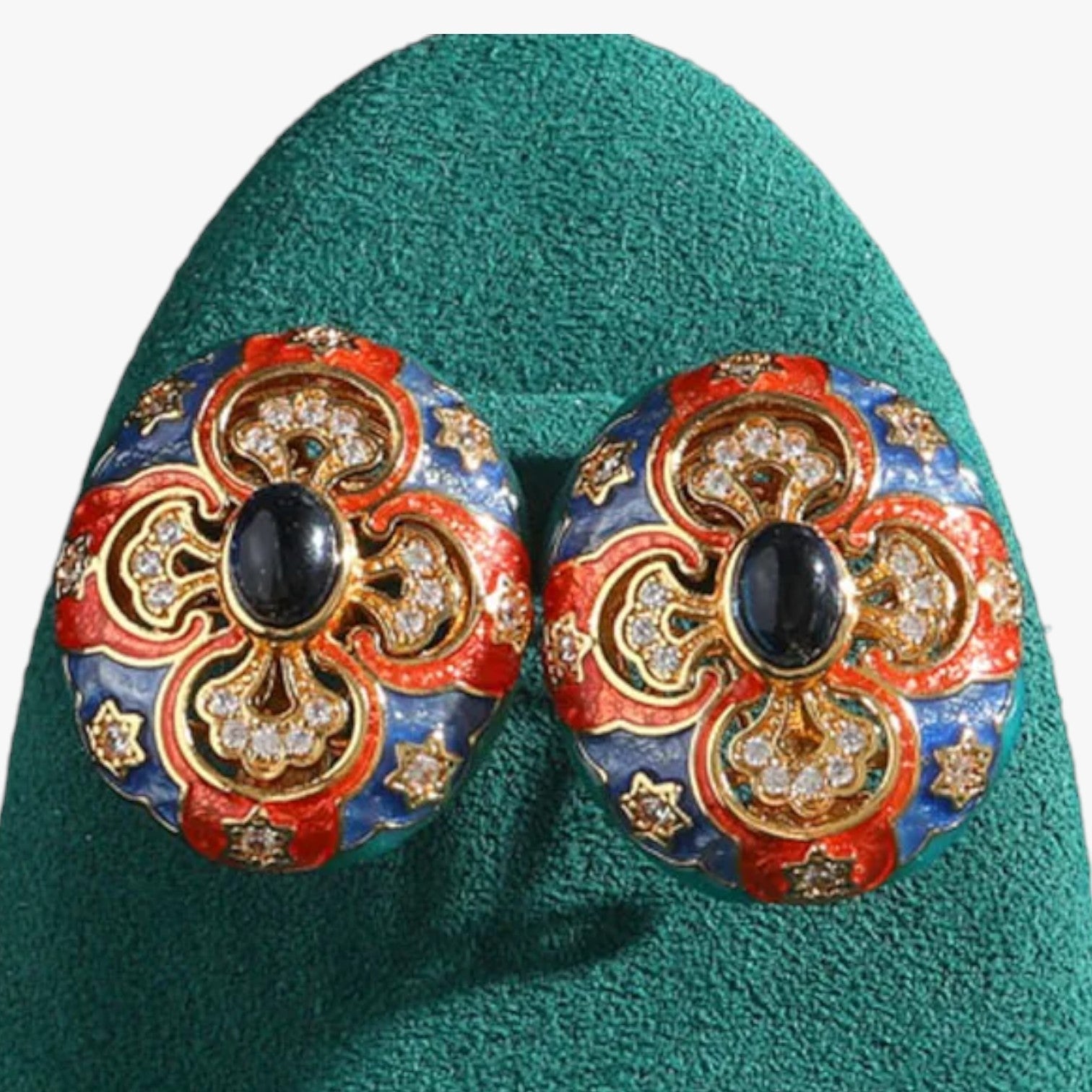 Stephanie | Vintage goldene Ohrringe mit verzierten Emaille-Details