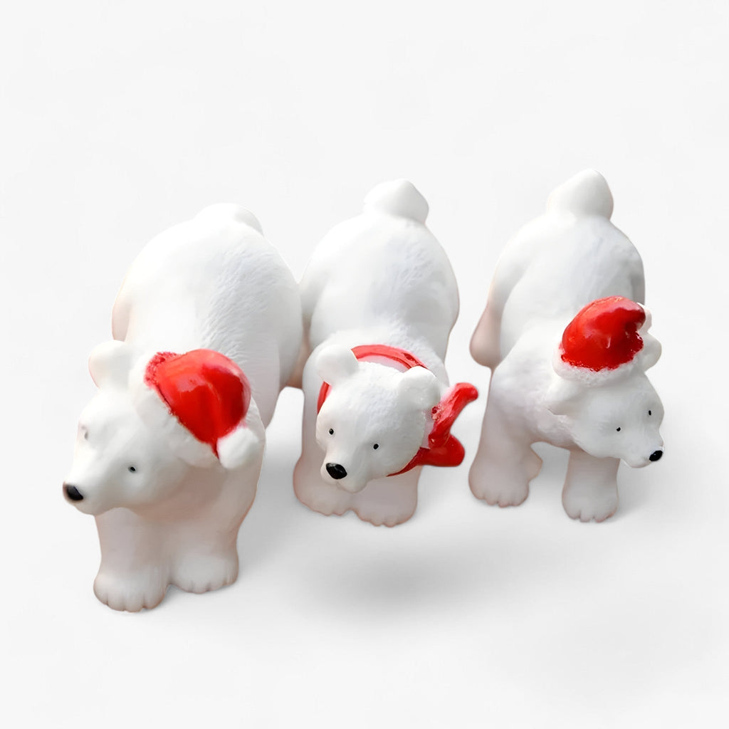 Set von Miniaturfiguren von Eisbären - Weihnachtsdekoration und DIY-Zubehör für verschneite Landschaften