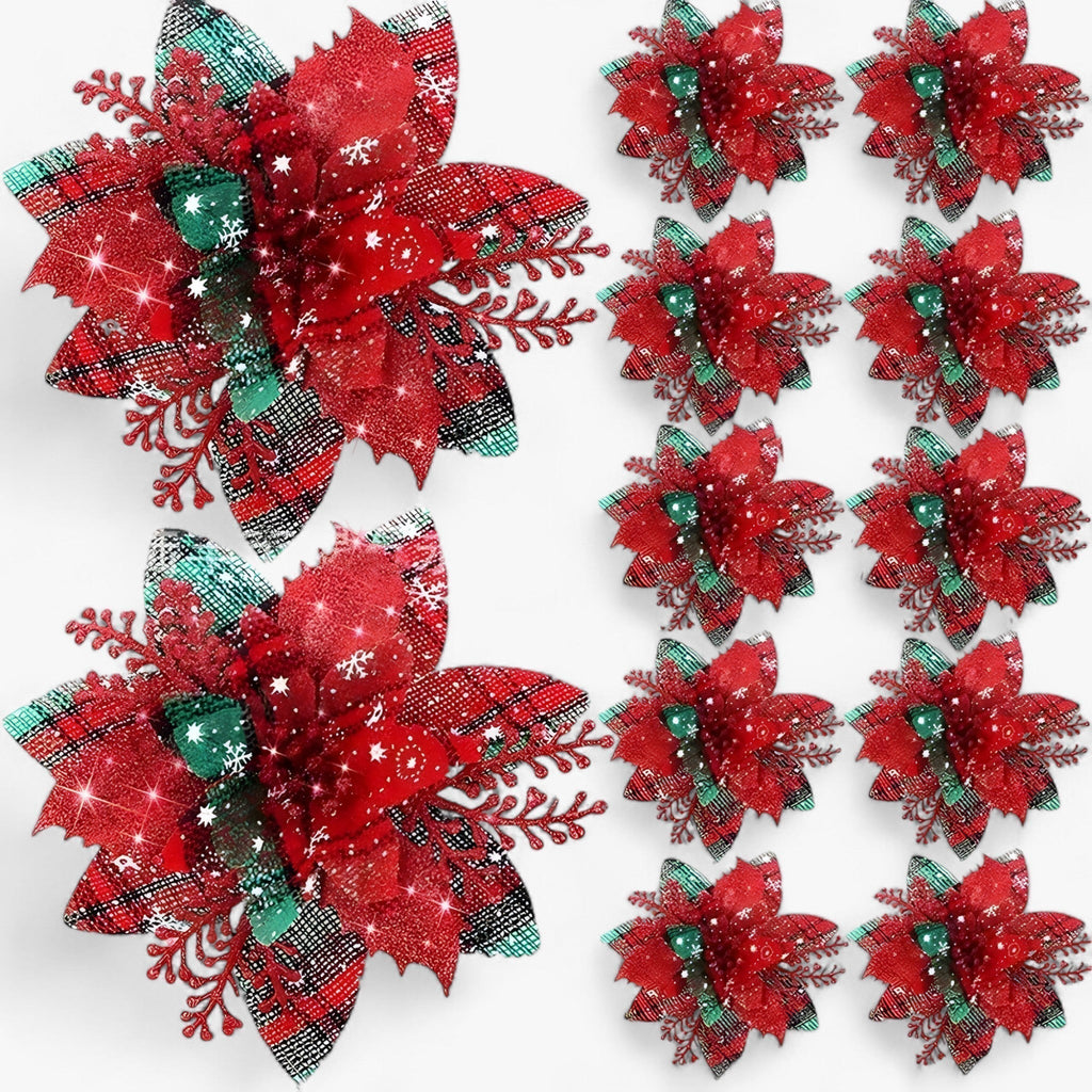 5/10 Stück glitzernde Weihnachtsblumen – funkelnder Baumschmuck