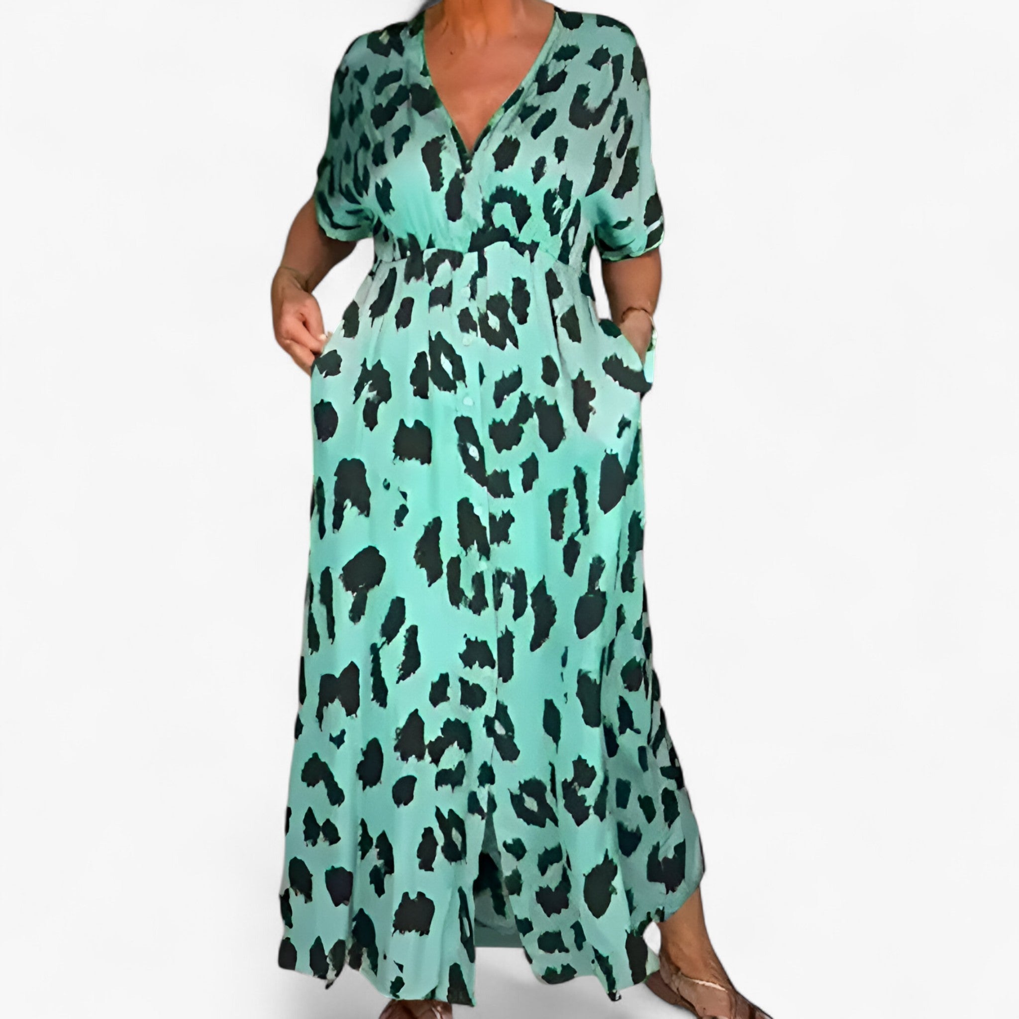 Carmen | Langes Damenkleid mit Leopardenmuster
