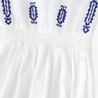 Alma | Boho-Bluse mit marineblauem Stickereimuster, lockere Passform
