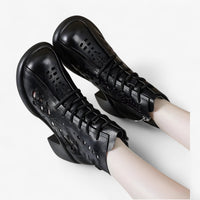Hannah | Handgenähte Lederstiefeletten mit Schnürsenkeln im natürlichen Stil