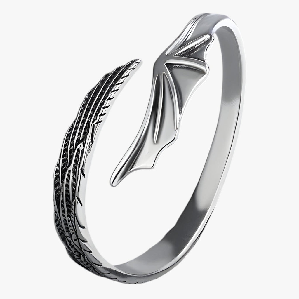 Jayce | Armband aus 925er Silber mit Goldener Feder im Vintage Punk Stil