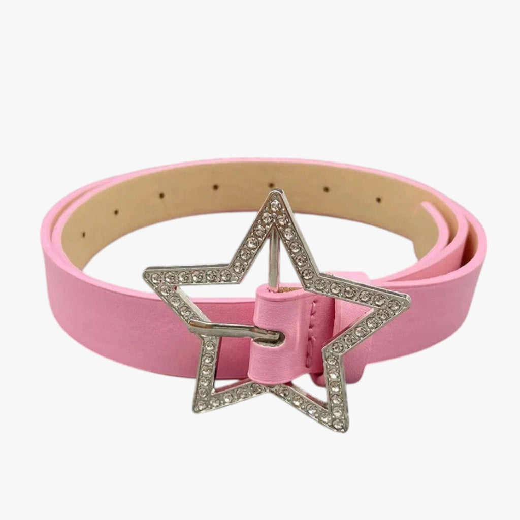 Haven | Rosa Ledergürtel mit Retro-Buckel und funkelnden Diamanten