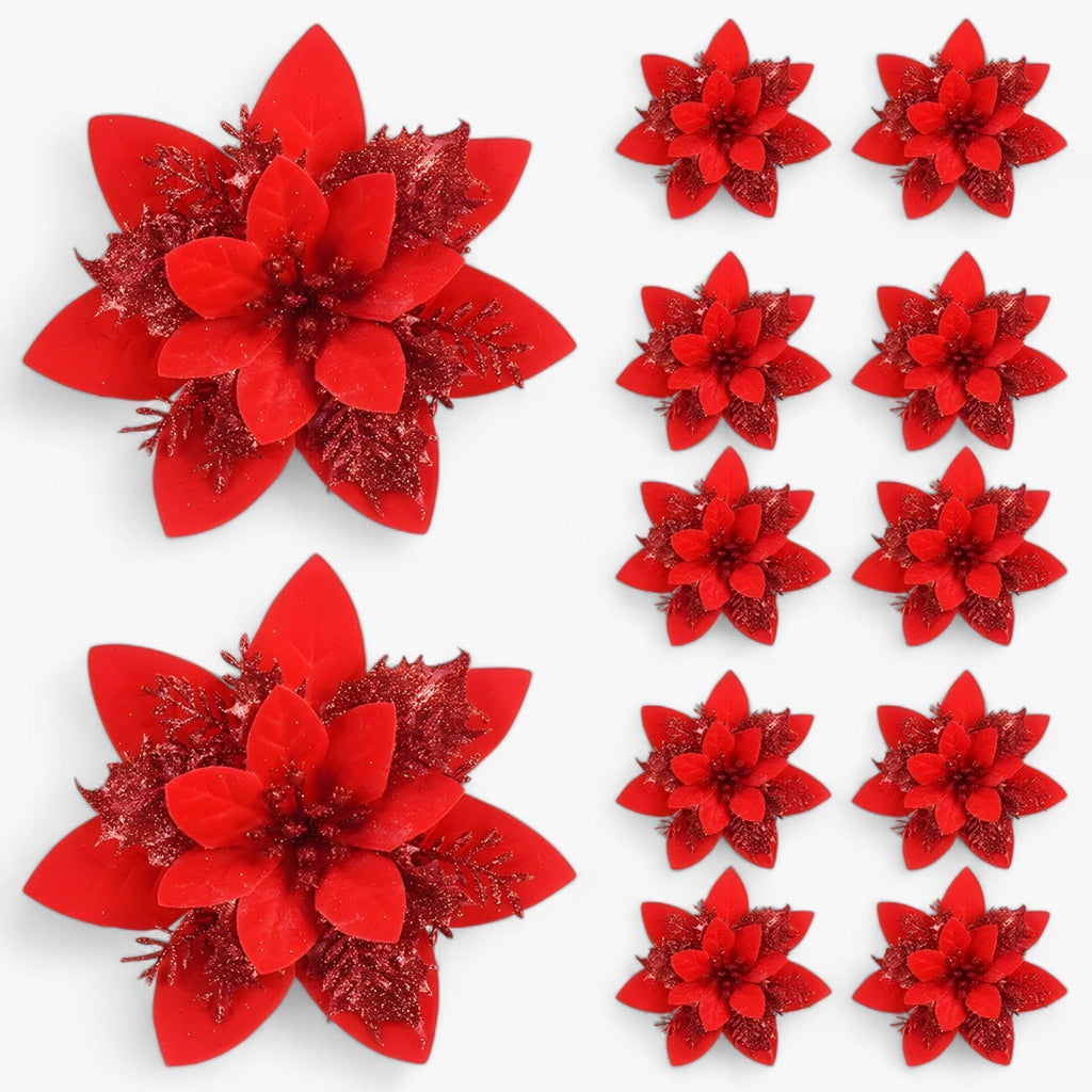 5/10 Stück glitzernde Weihnachtsblumen – funkelnder Baumschmuck