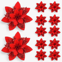 5/10 Stück glitzernde Weihnachtsblumen – funkelnder Baumschmuck