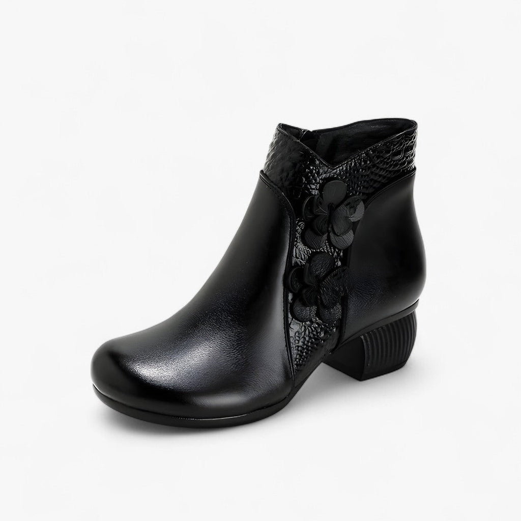 Greta | Retro-Stiefeletten aus echtem Leder mit optischem Absatz
