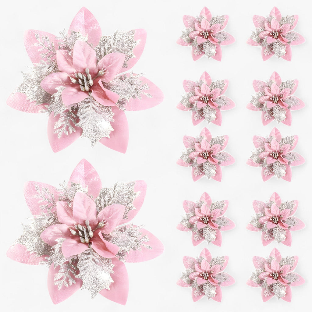 5/10 Stück glitzernde Weihnachtsblumen – funkelnder Baumschmuck