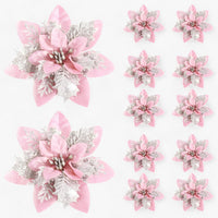 5/10 Stück glitzernde Weihnachtsblumen – funkelnder Baumschmuck