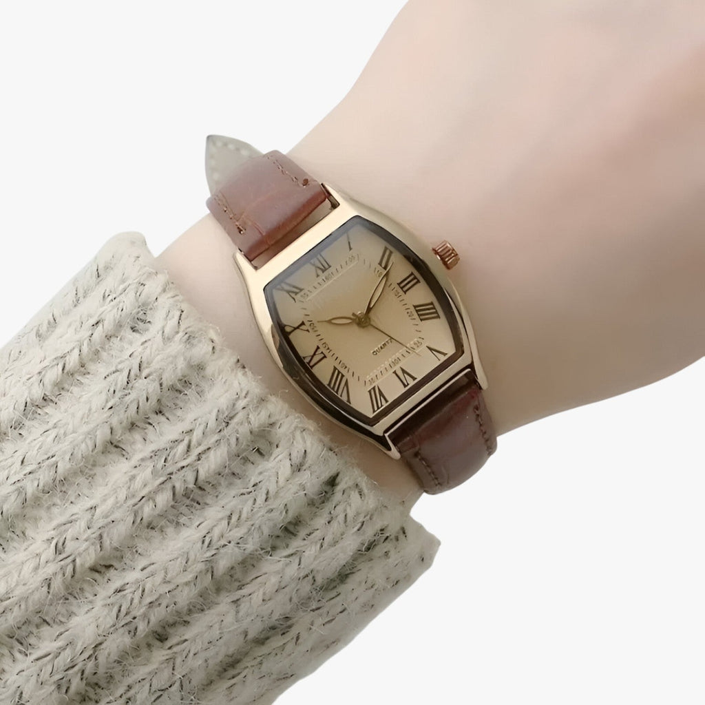 Aurora | Elegante Damenarmbanduhr mit Vintage-Lederarmband