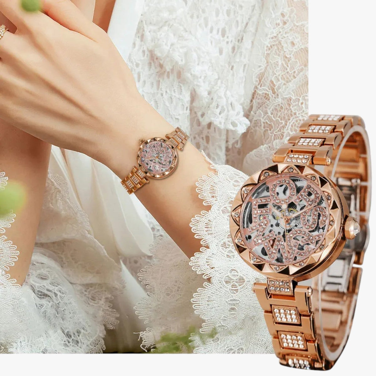 Ana | Luxusuhr für Damen 2025 Mechanische Eleganz aus Stahl und Diamanten 3D