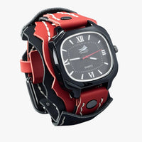 Alden | Großes quadratisches Herrenuhr mit echtem Lederarmband
