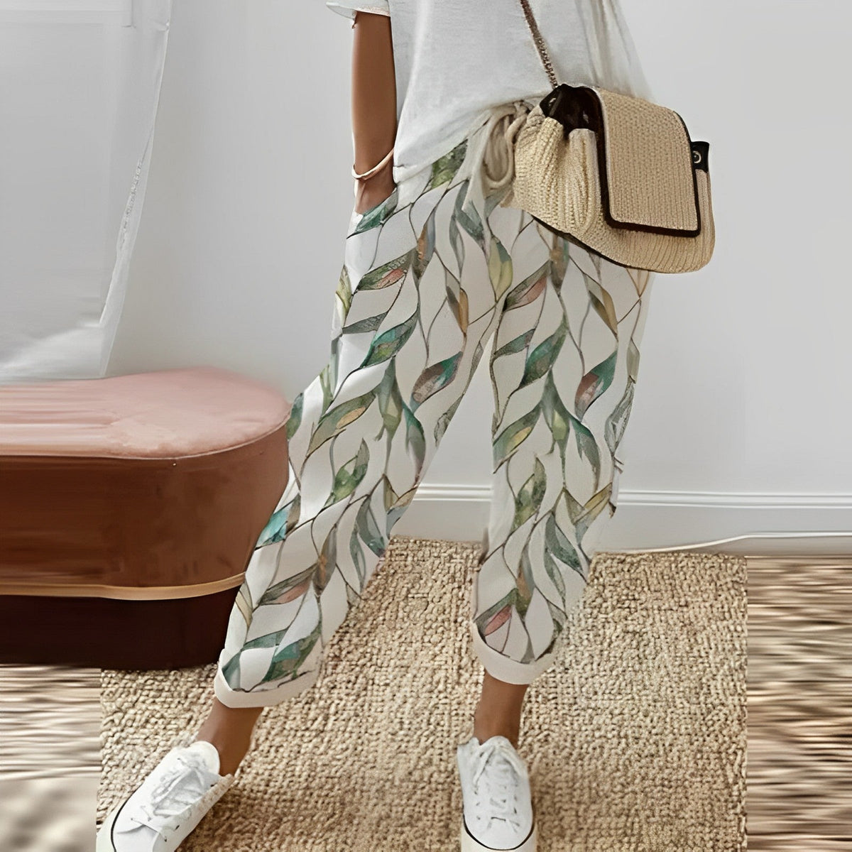 Boho Damenhose mit Blattmuster – Selina