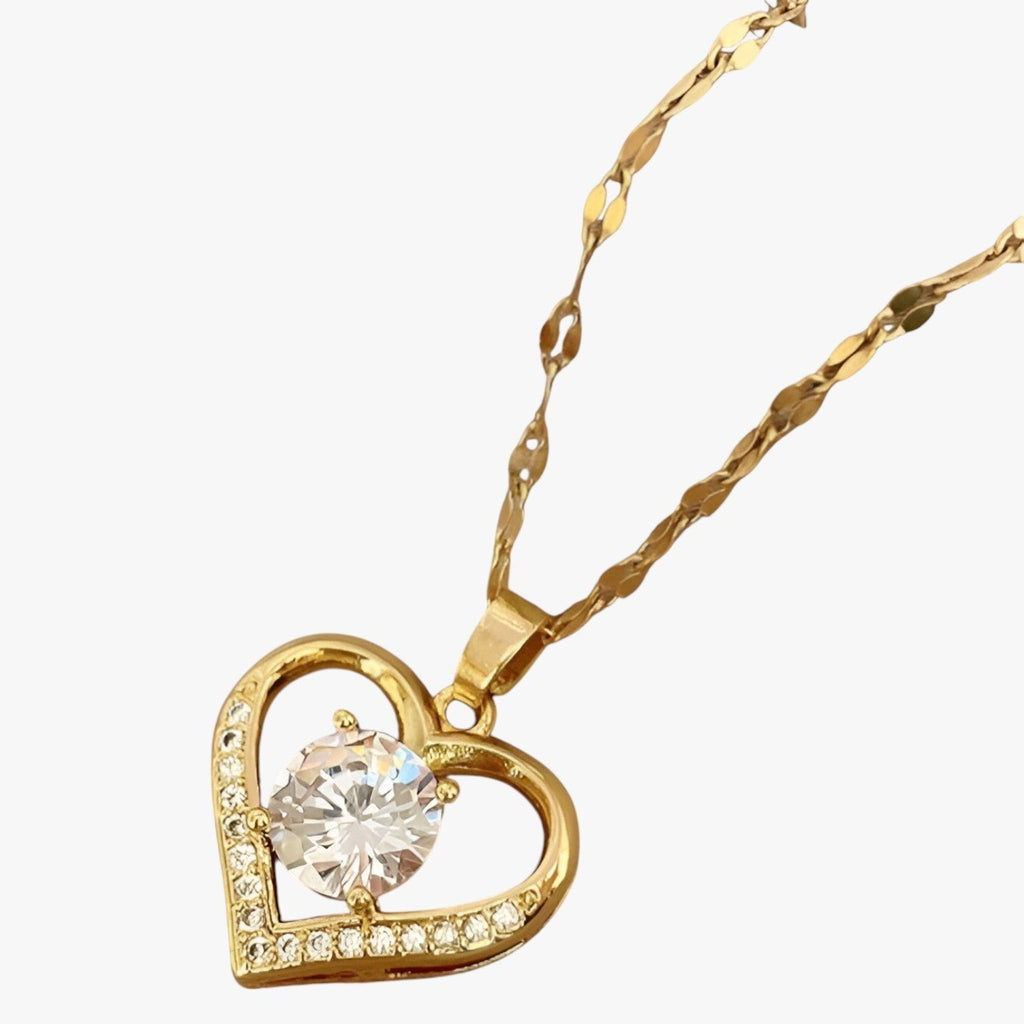 Skylar | Damenherz-Kette mit Edelsteinen, elegantes und komfortables goldenes Design