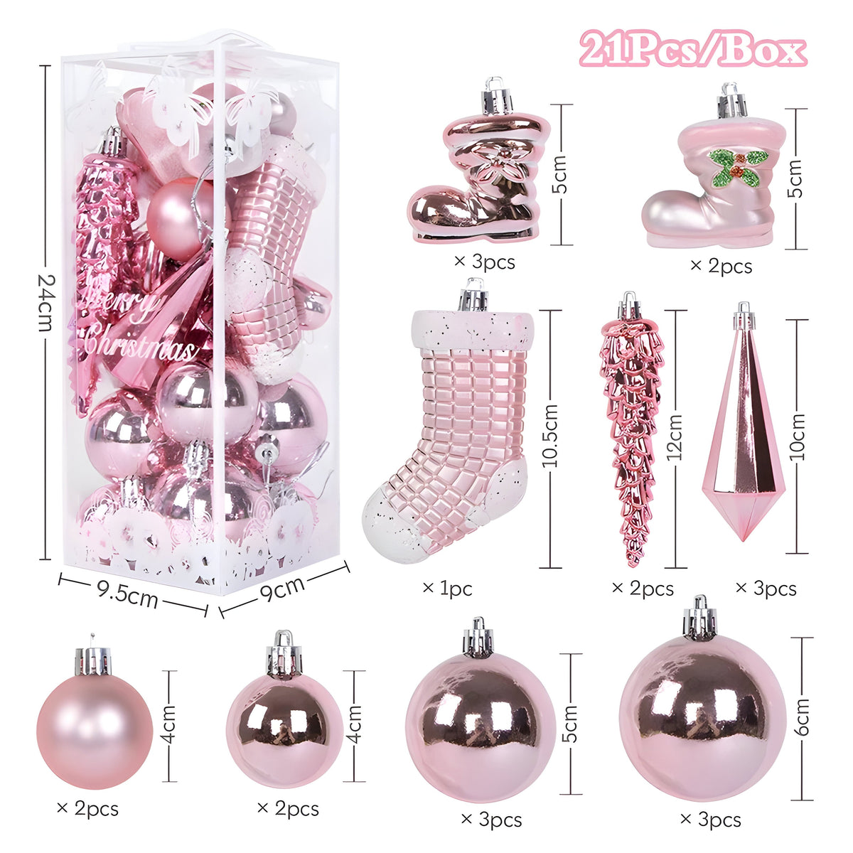 21 Stück Weihnachtskugel-Ornamente – elegante Eiszapfen-Anhänger für Dekorationen