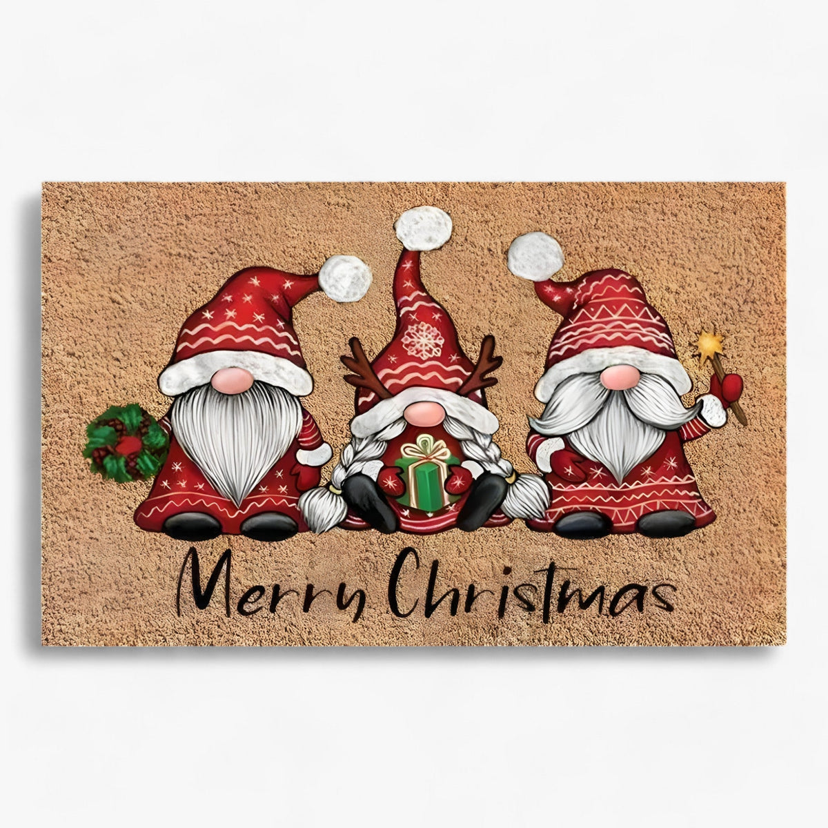 Weihnachtsgnome und Elch | Türmatte  - Festliche Innen-/Außendekoration