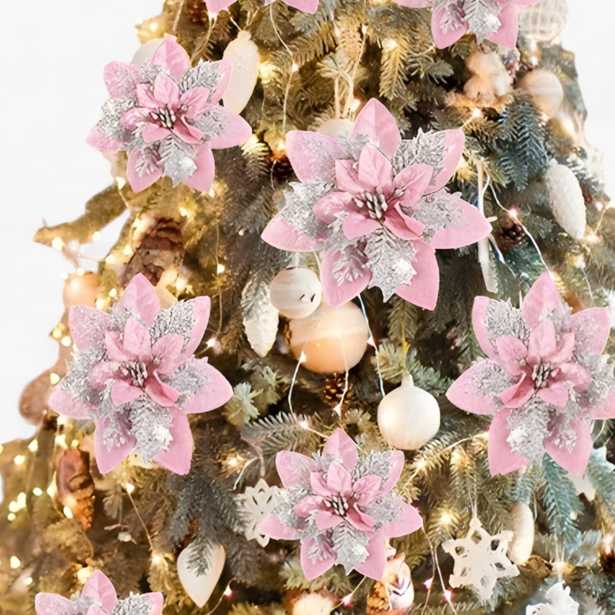 5/10 Stück glitzernde Weihnachtsblumen – funkelnder Baumschmuck