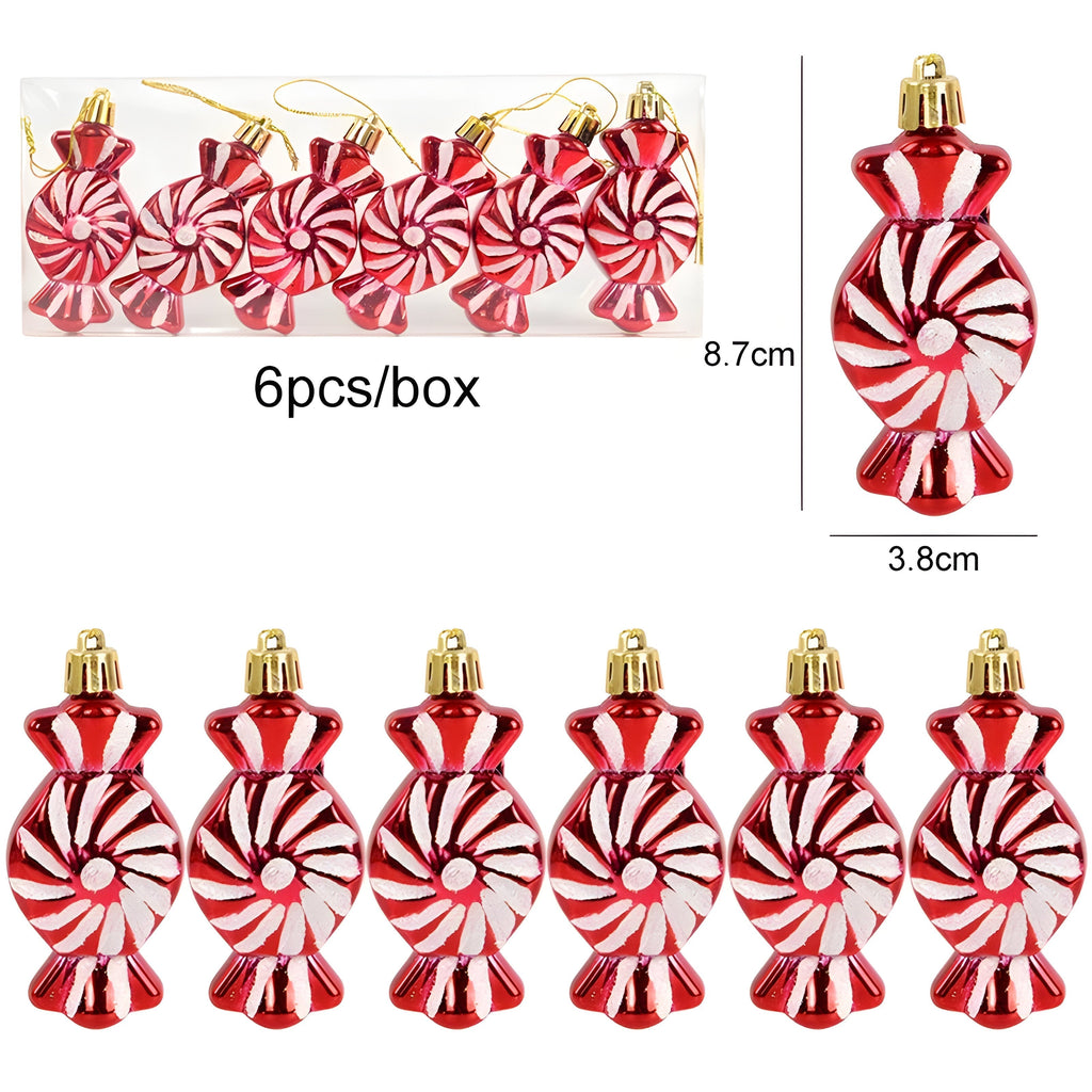 sternenklar | Set mit 6 Christbaumschmuck – festliche rote Süßigkeiten- und Schneeflocken-Dekoration