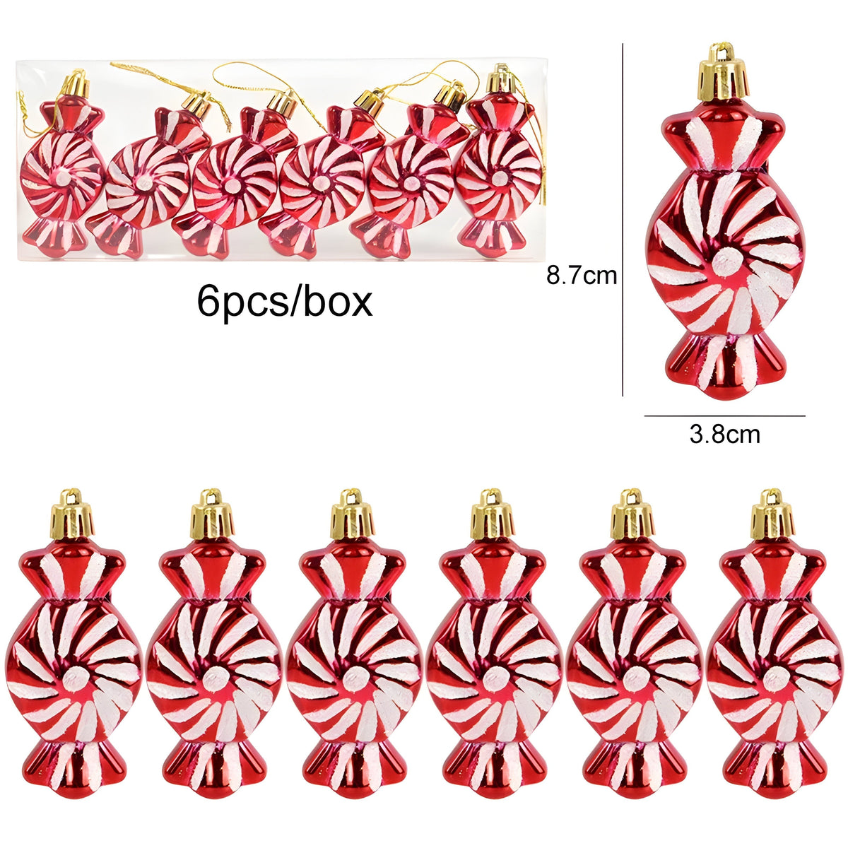 sternenklar | Set mit 6 Christbaumschmuck – festliche rote Süßigkeiten- und Schneeflocken-Dekoration