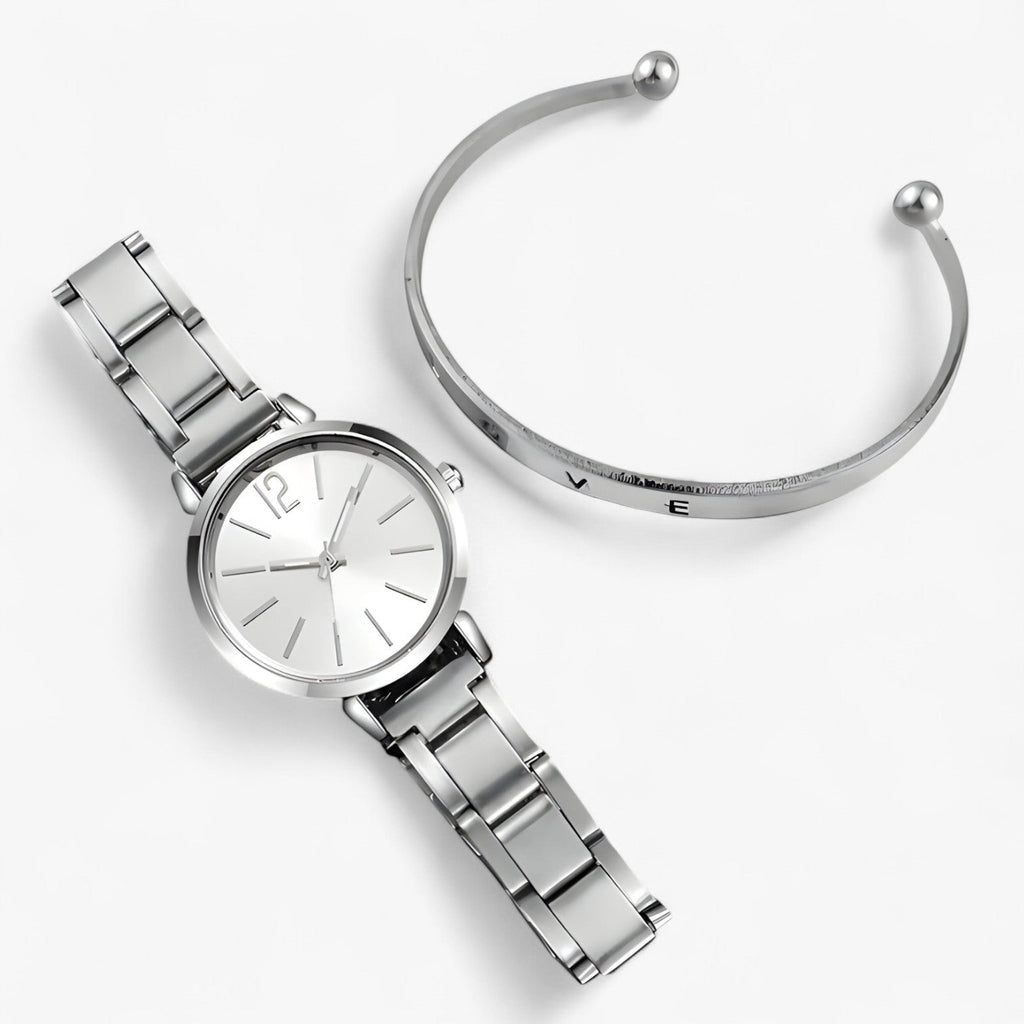 Lorena | Elegante Damenuhr-Set – Stiletto Edelstahl & Armband