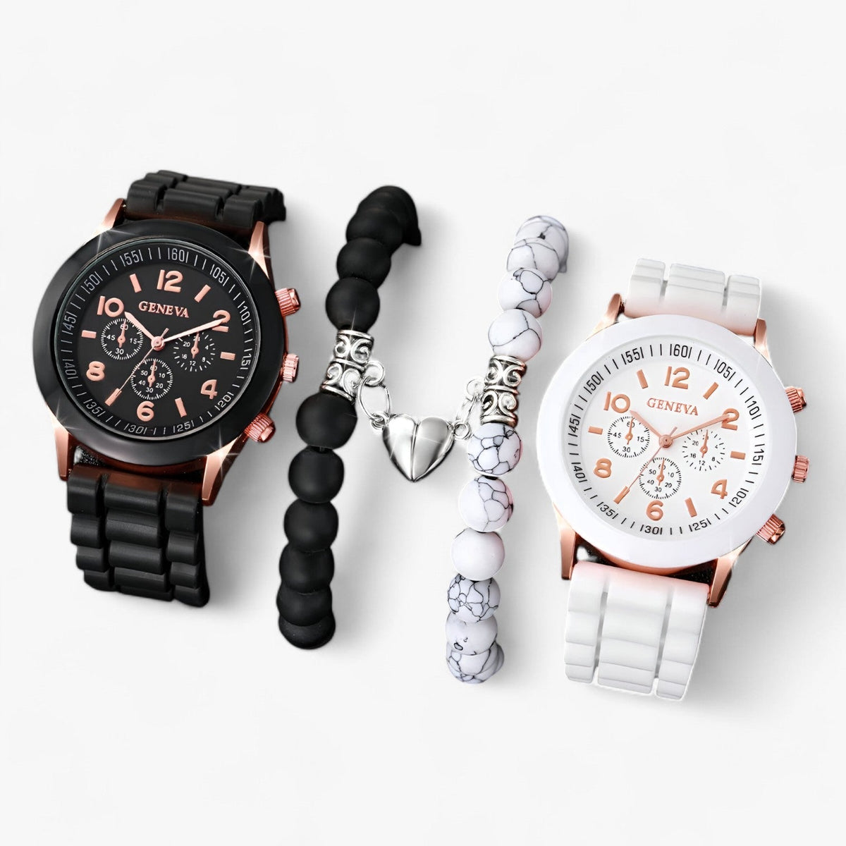 Stylisches Quarzuhr-Set mit herzförmigen Armbändern