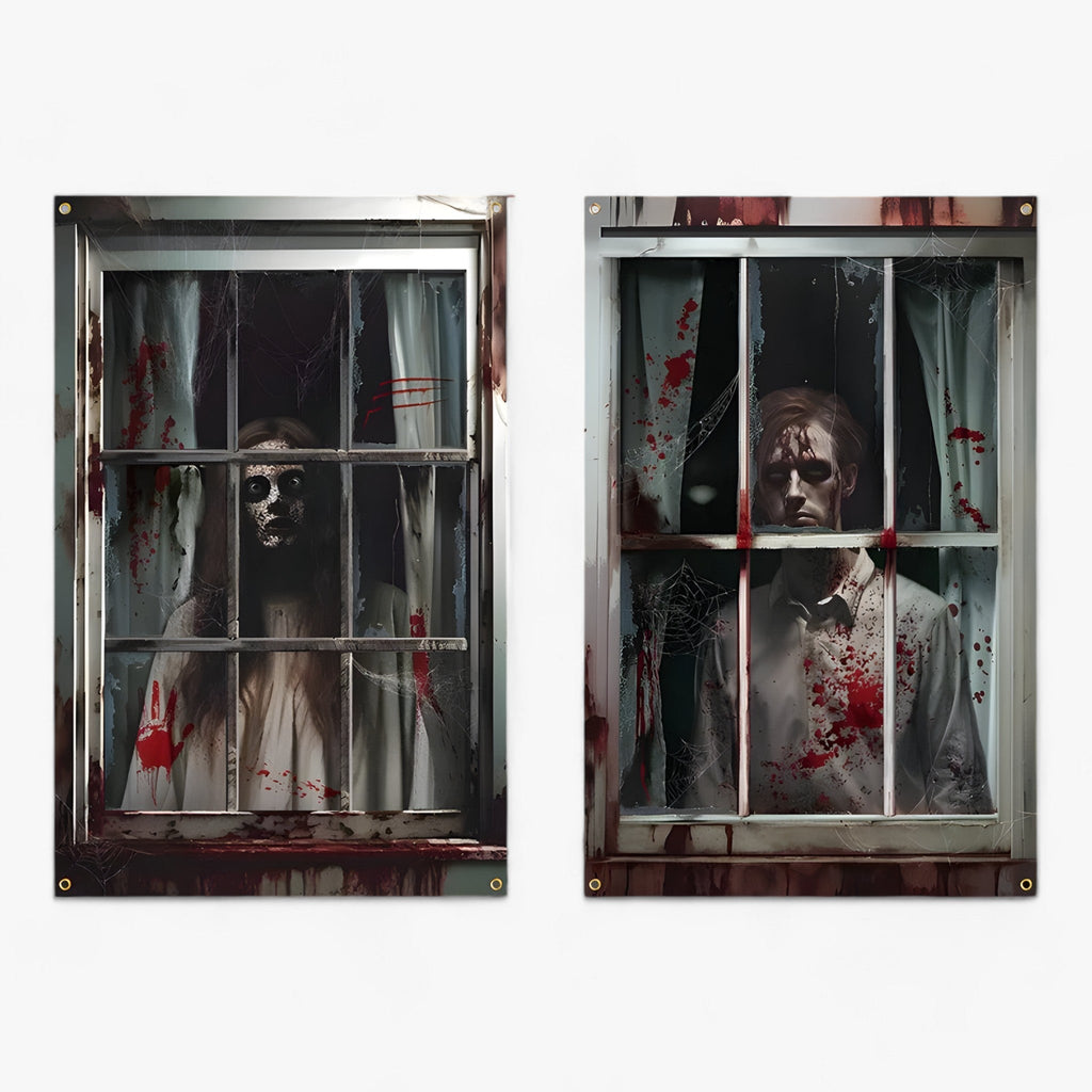 Blutdurstige Dunkelheit | Fenstervorhänge mit Halloween-Silhouette - Gruselige Horror-Dekoration