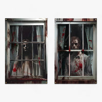 Blutdurstige Dunkelheit | Fenstervorhänge mit Halloween-Silhouette - Gruselige Horror-Dekoration