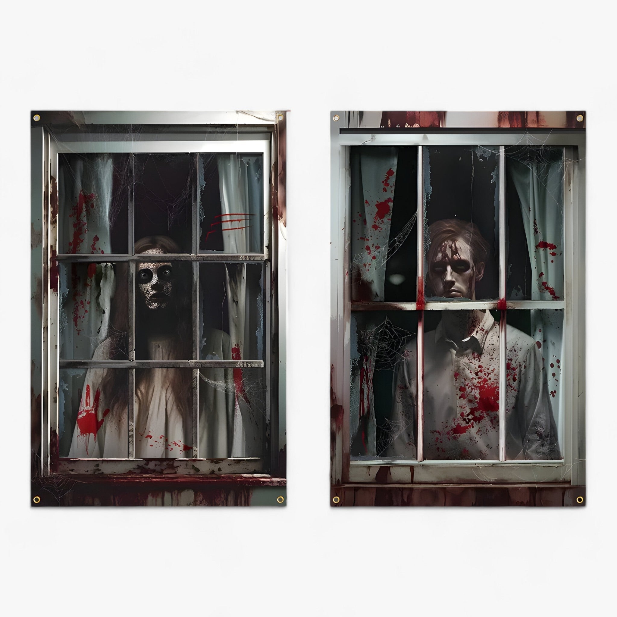 Blutdurstige Dunkelheit | Fenstervorhänge mit Halloween-Silhouette - Gruselige Horror-Dekoration