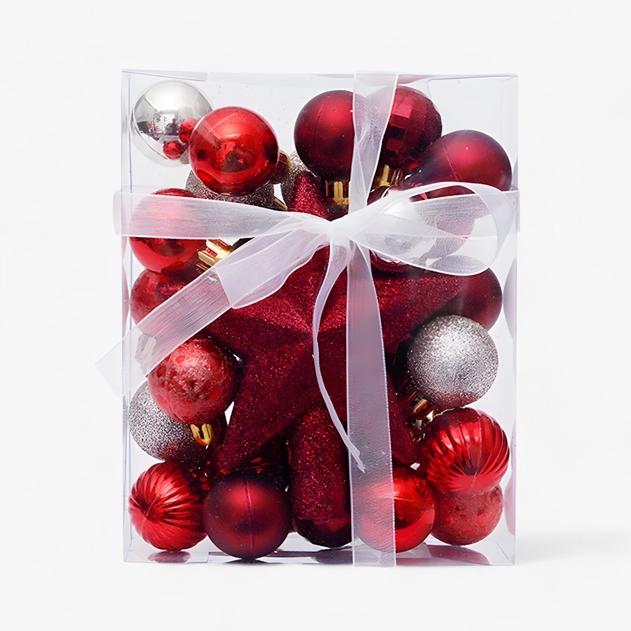 Set mit 30 Weihnachtskugeln mit Stern – Baumdekoration und Neujahrsgeschenk