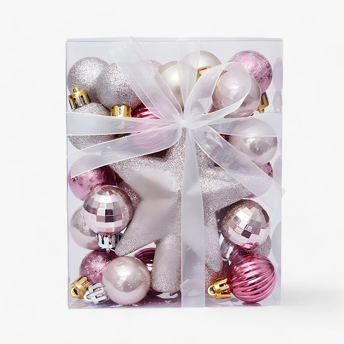 Set mit 30 Weihnachtskugeln mit Stern – Baumdekoration und Neujahrsgeschenk