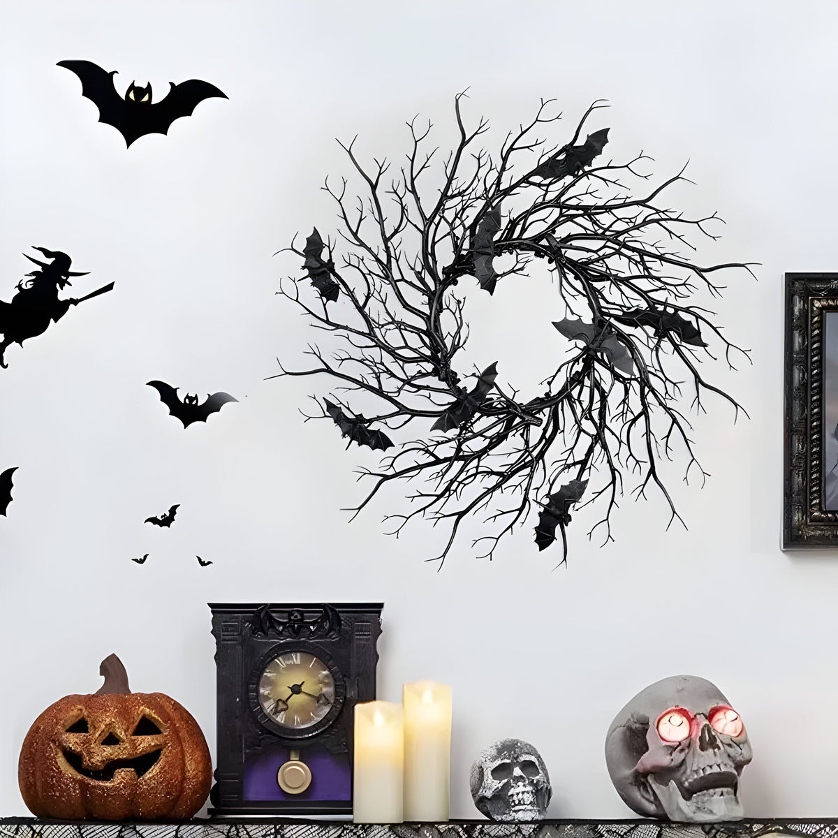 Fledermaus- und Spinnenkrone Halloween - Gruselige LED-Dekoration für Türen und Fenster