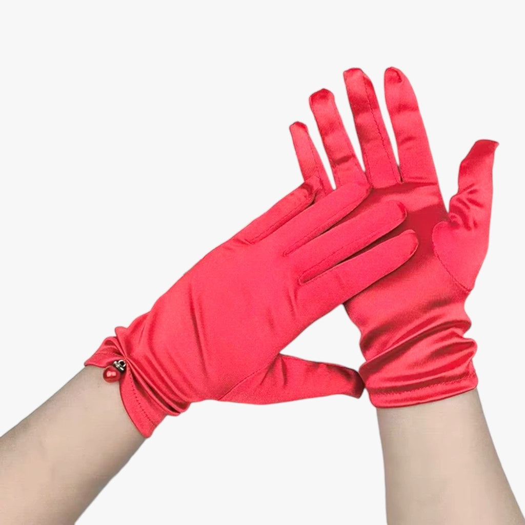 Leila | Elegante Satinhandschuhe mit Perlen Perfekt für Zeremonien und besondere Anlässe