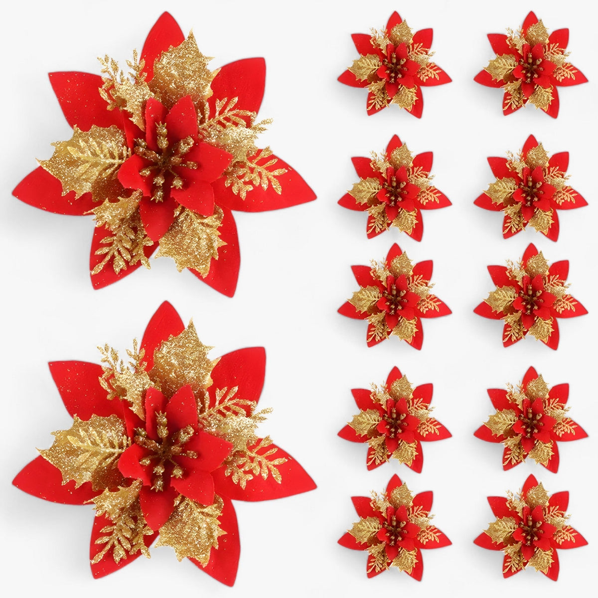 5/10 Stück glitzernde Weihnachtsblumen – funkelnder Baumschmuck