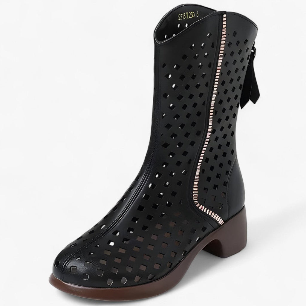 Elise | Durchlöcherte Stiefel aus echtem Leder bis zur Wade, atmungsaktiv