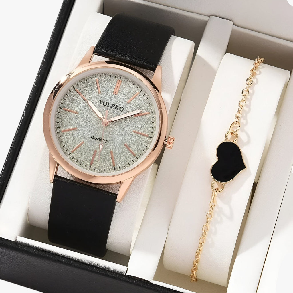 Nova | Set Eleganza Femminile 2 Uhren aus Leder für Damen und Armband, Luxusstil am Handgelenk