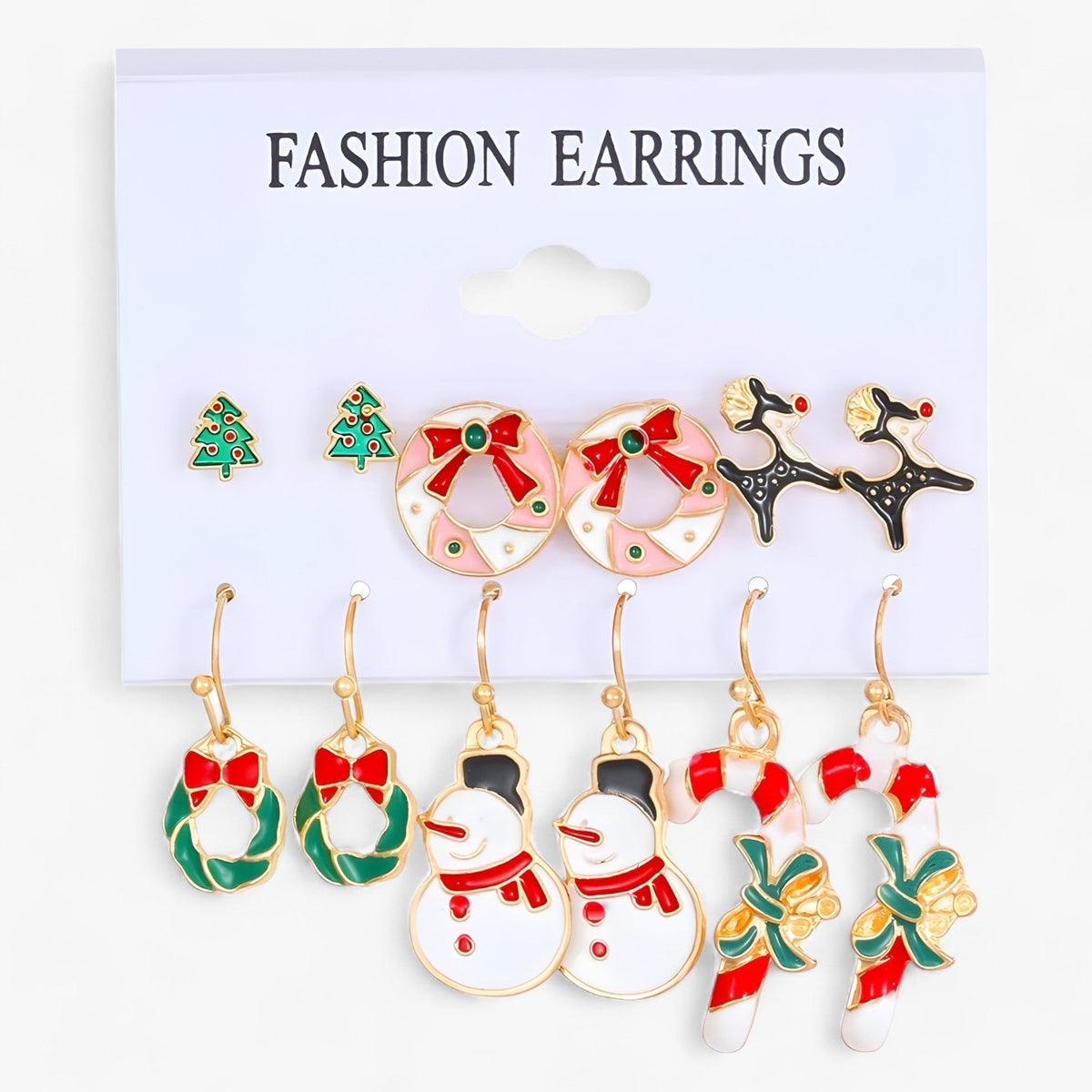 Sparkle | Set aus 6 Paar Weihnachtsohrringen - Funkelnde Designs aus Zirkonia