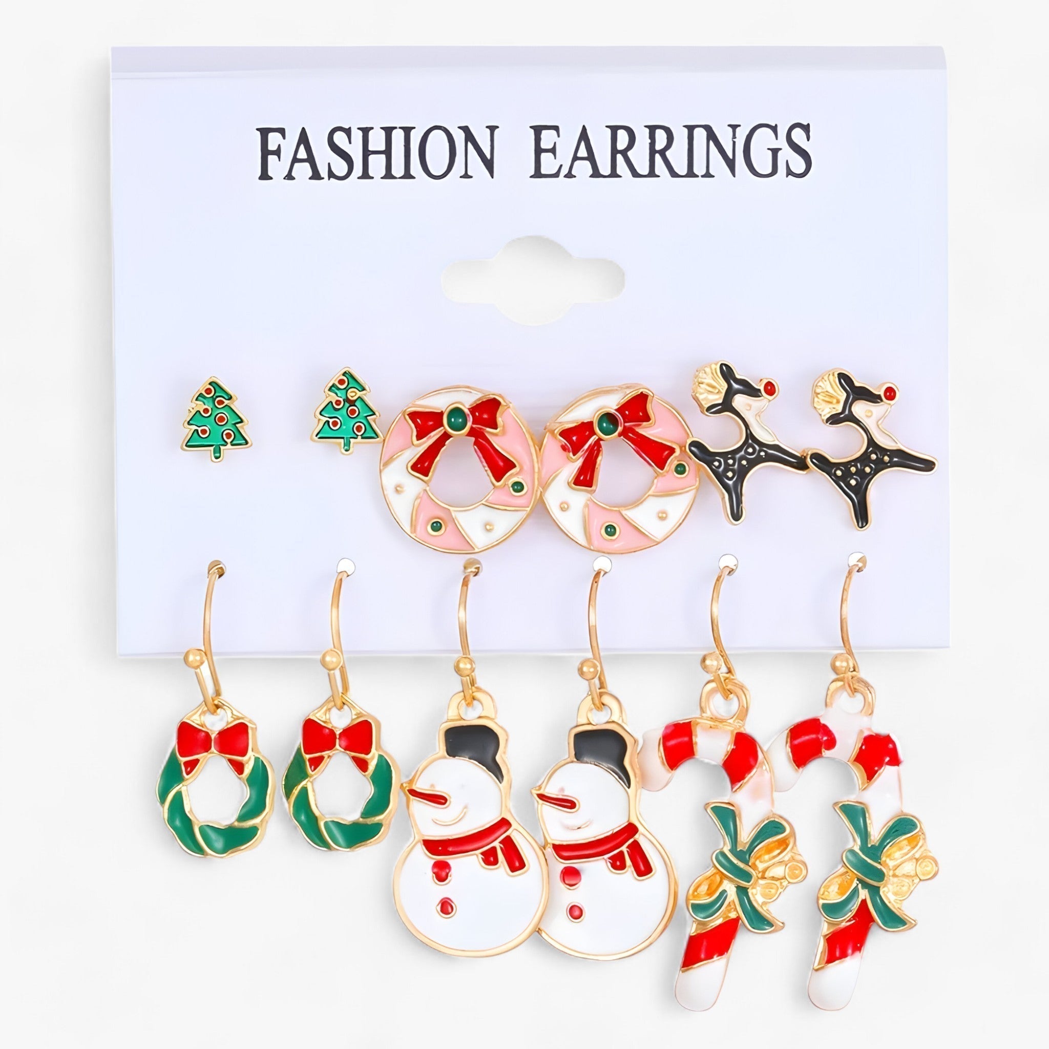 Sparkle | Set aus 6 Paar Weihnachtsohrringen - Funkelnde Designs aus Zirkonia