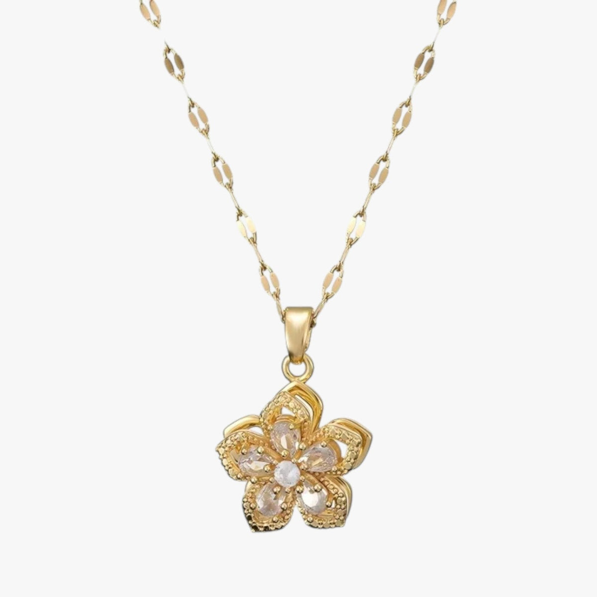 Winnie | Halskette mit rotierender Blume aus Gold und Zirkonia