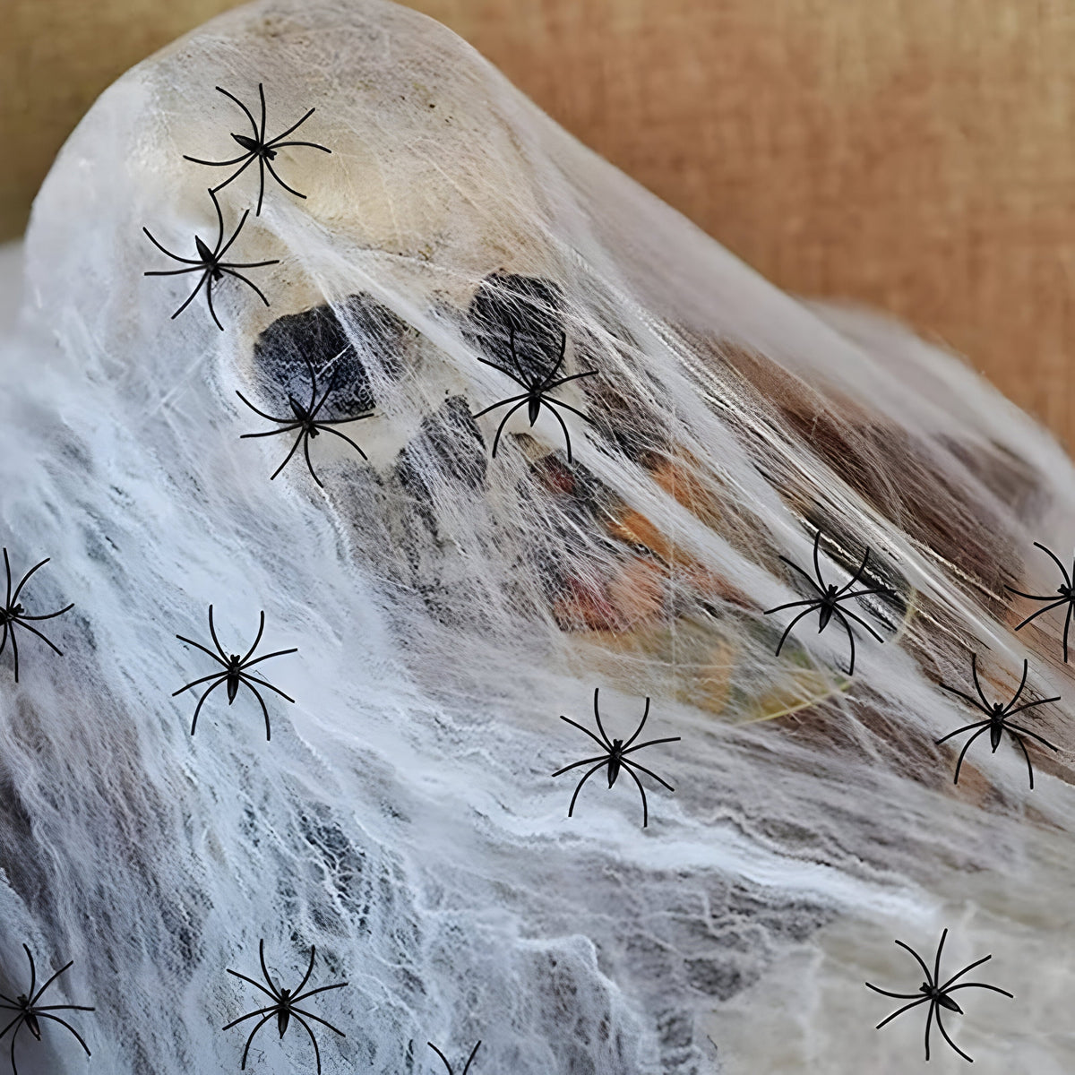 Halloween-Webennetz - Dehnbares Spinnennetz und Spinnen für düstere Party-Accessoires