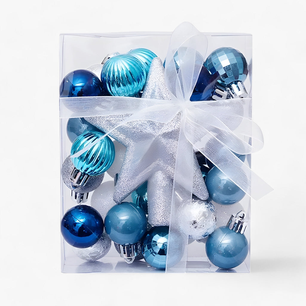Set mit 30 Weihnachtskugeln mit Stern – Baumdekoration und Neujahrsgeschenk
