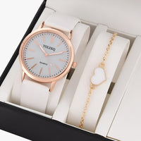 Nova | Set Eleganza Femminile 2 Uhren aus Leder für Damen und Armband, Luxusstil am Handgelenk