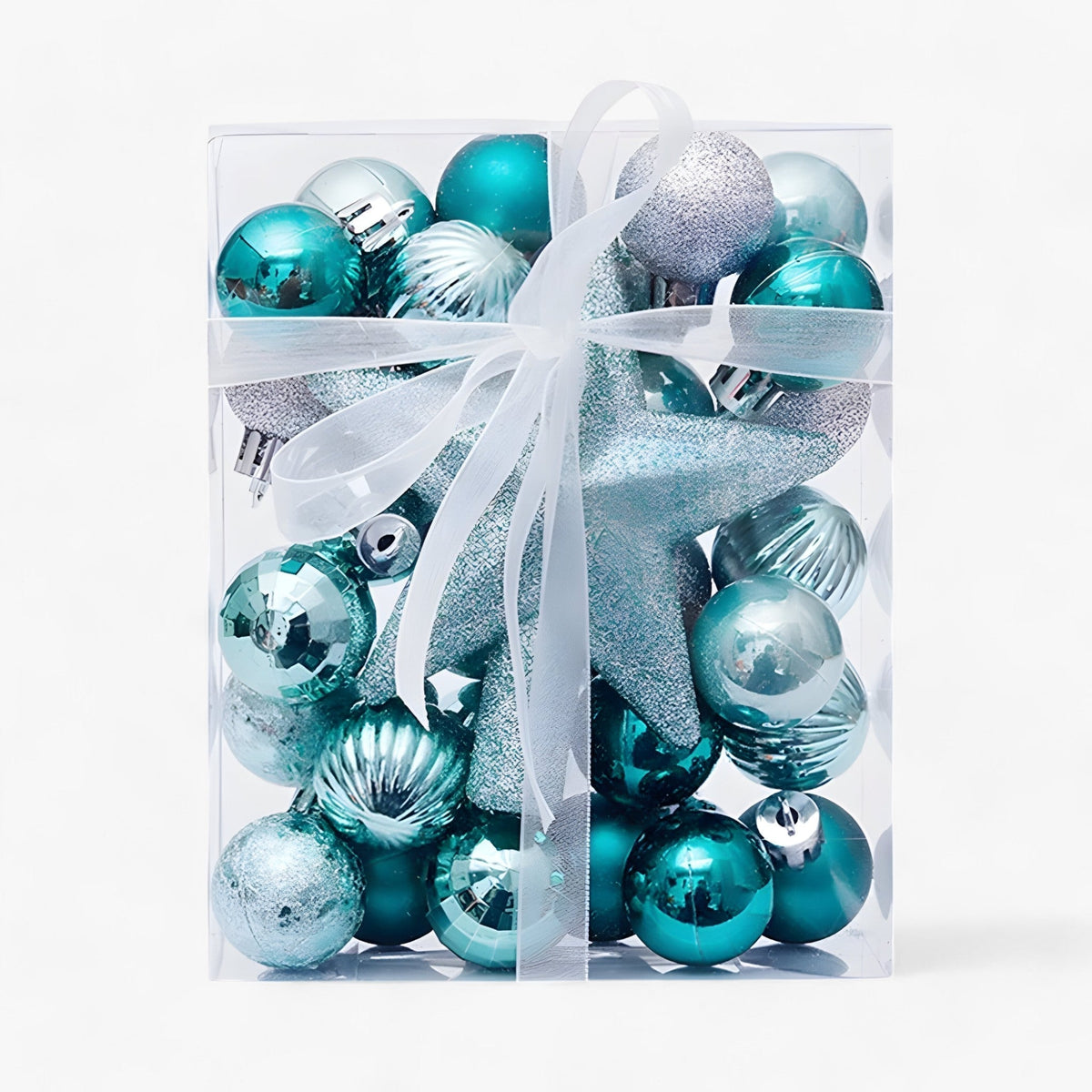 Set mit 30 Weihnachtskugeln mit Stern – Baumdekoration und Neujahrsgeschenk