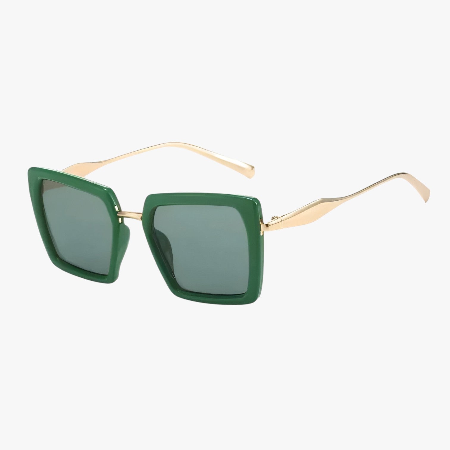 Riley | Vintage quadratische Sonnenbrille mit dunkelgrünen Gläsern