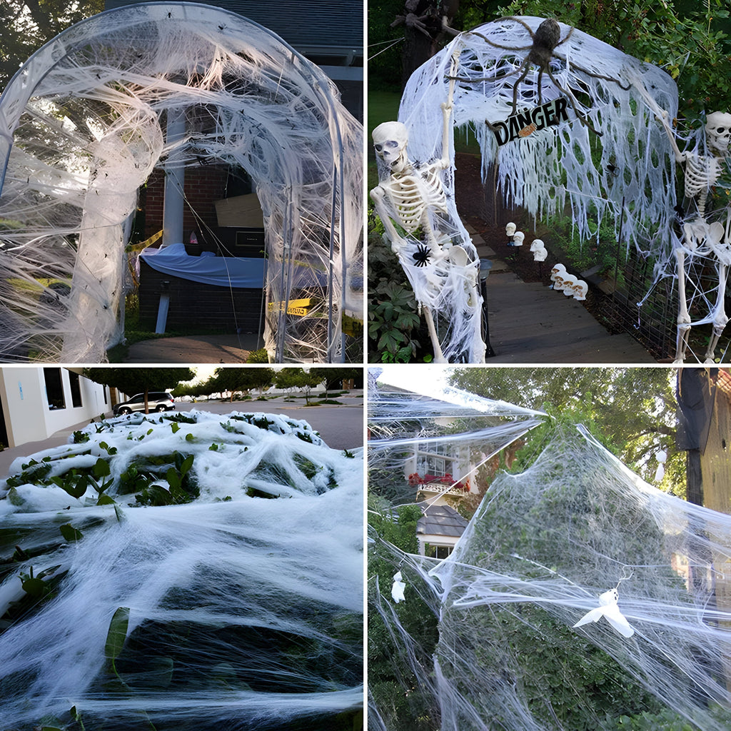 Halloween-Webennetz - Dehnbares Spinnennetz und Spinnen für düstere Party-Accessoires