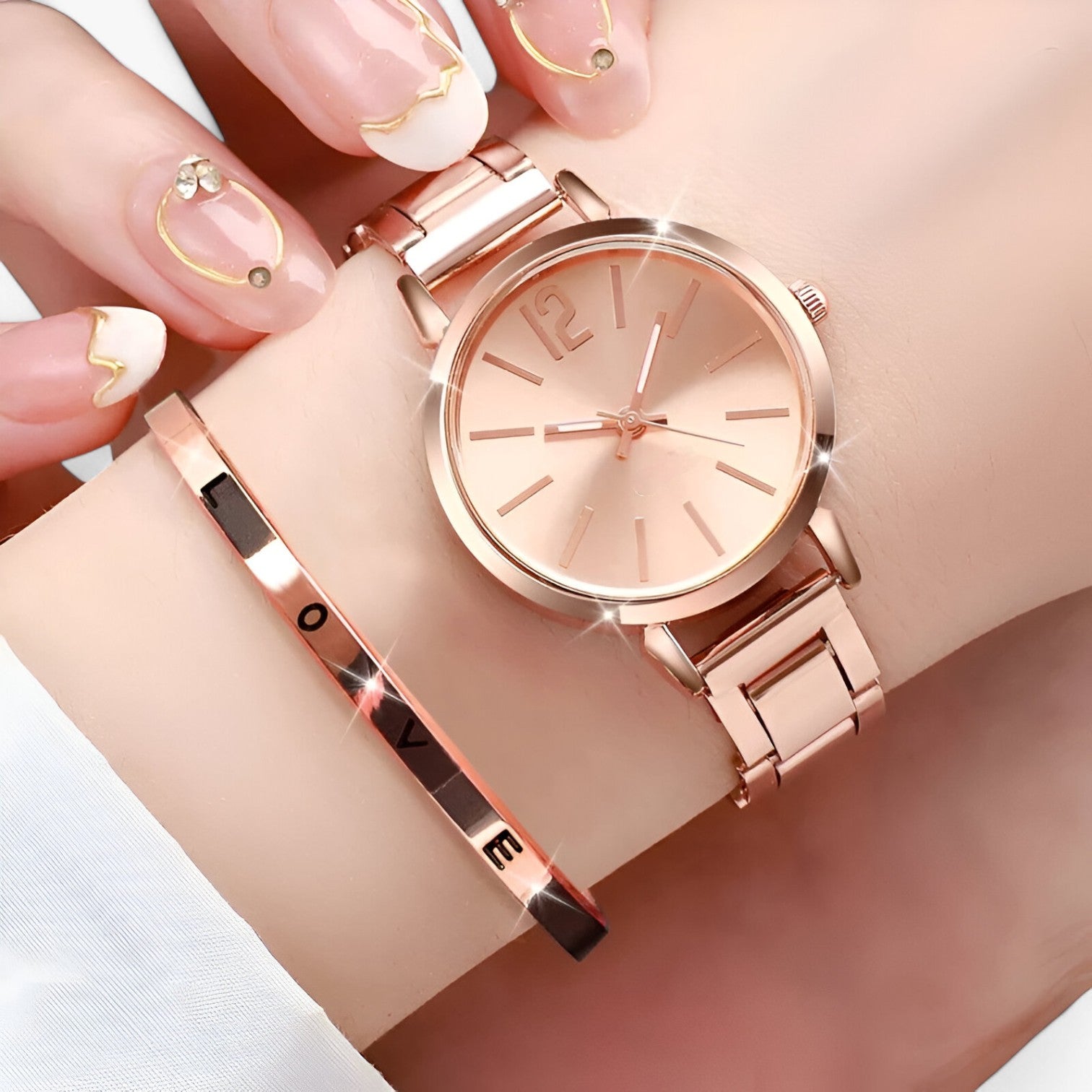 Lorena | Elegante Damenuhr-Set – Stiletto Edelstahl & Armband