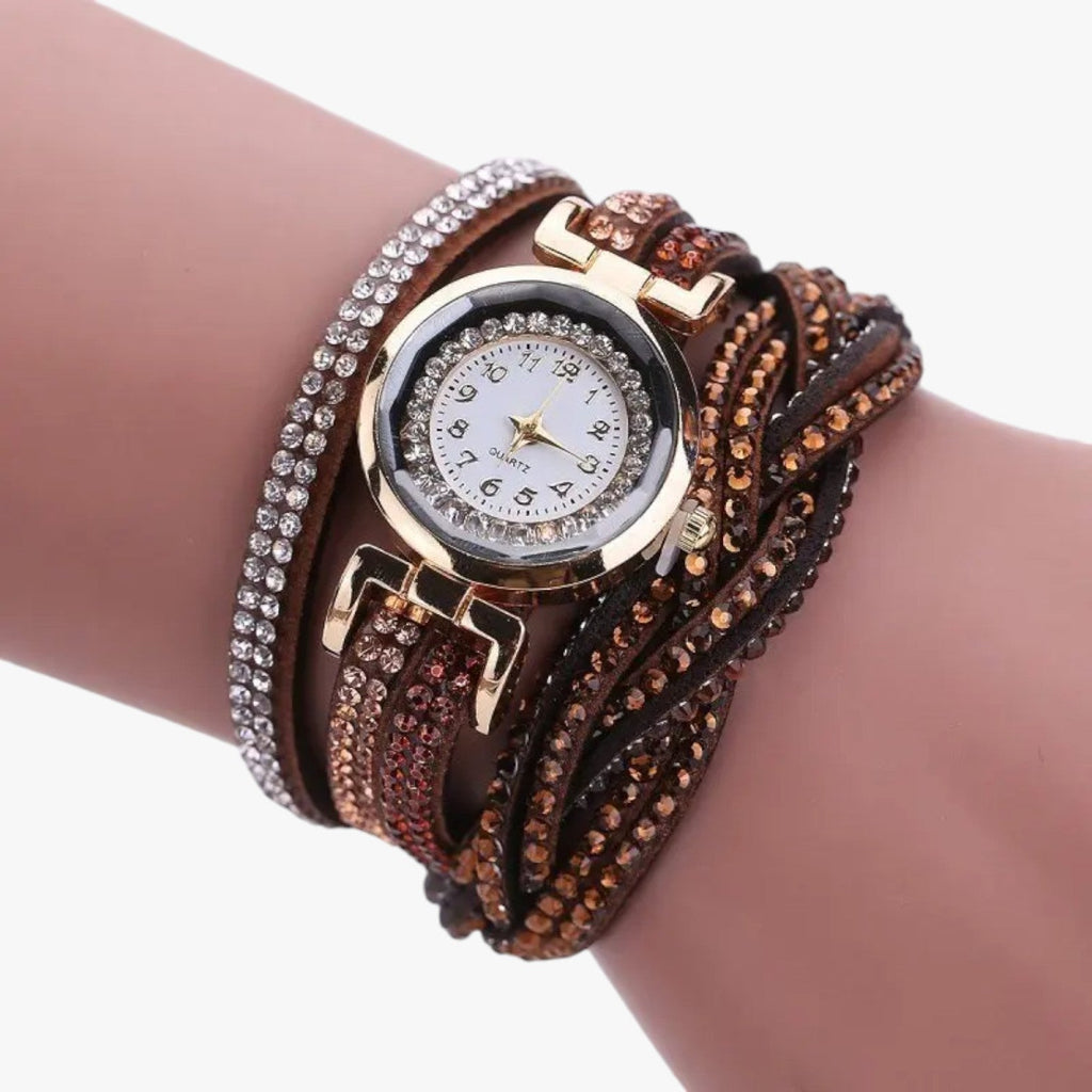 Heidi | Damenuhr mit langem Lederarmband: Eleganz und Glanz vereint