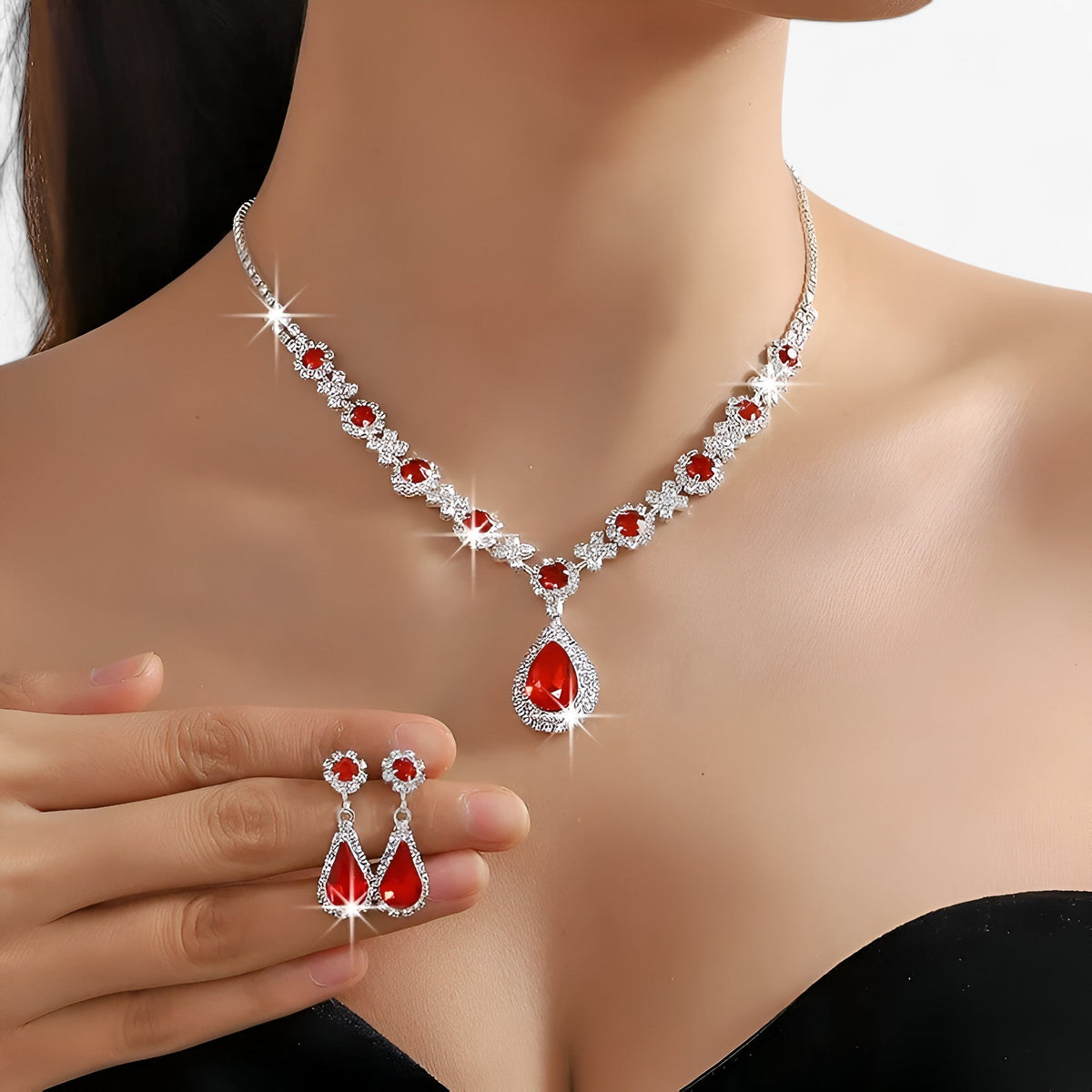 Amanda | Elegantes Hochzeitsset 2 Teile - Tropfenanhänger und Ohrringe