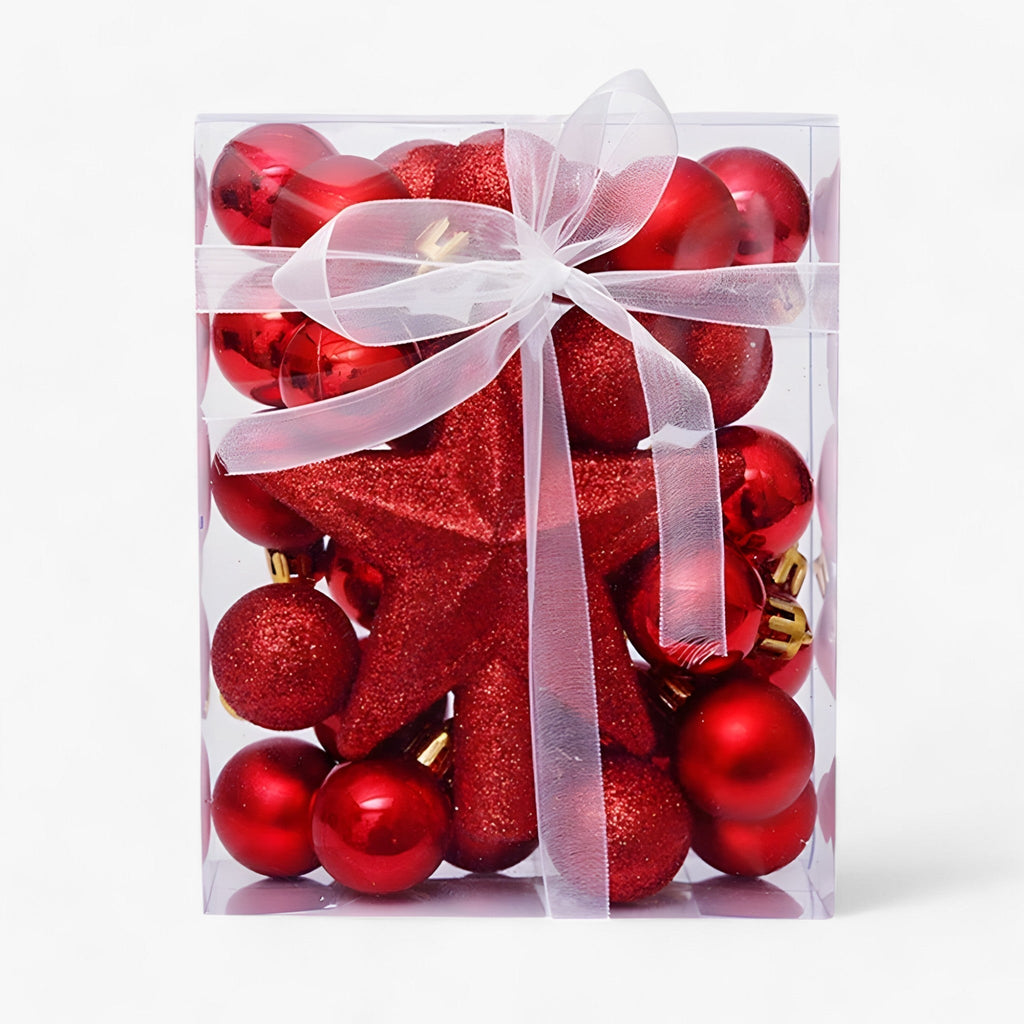 Set mit 30 Weihnachtskugeln mit Stern – Baumdekoration und Neujahrsgeschenk