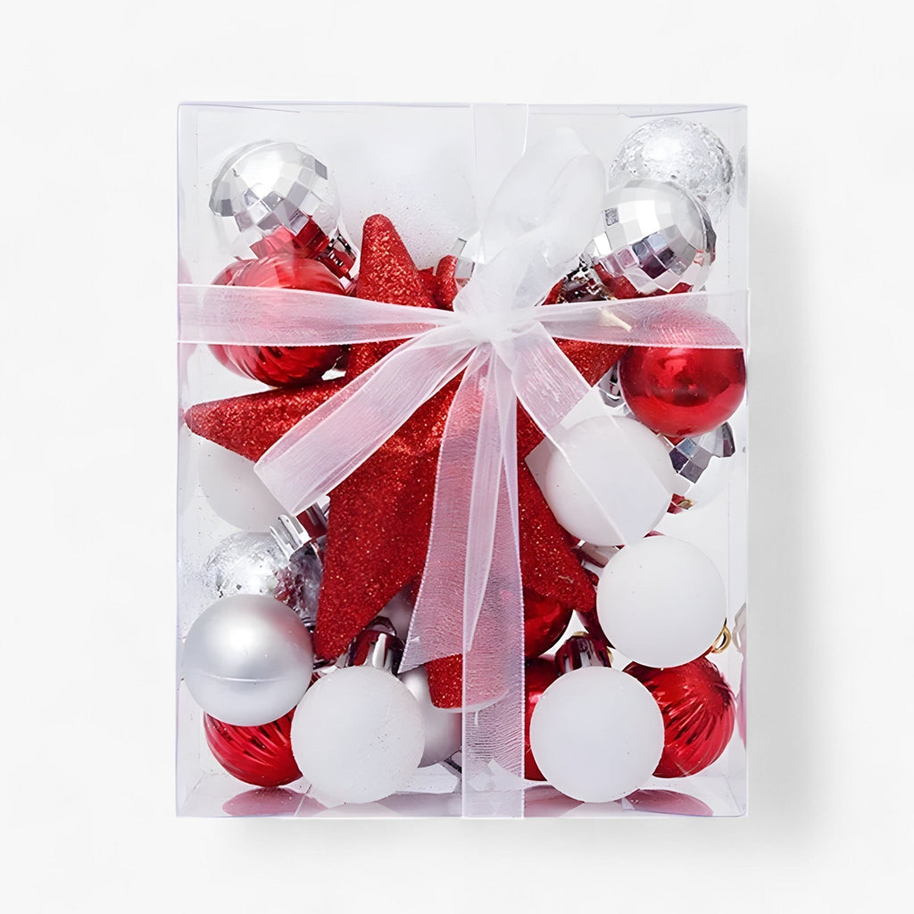 Set mit 30 Weihnachtskugeln mit Stern – Baumdekoration und Neujahrsgeschenk