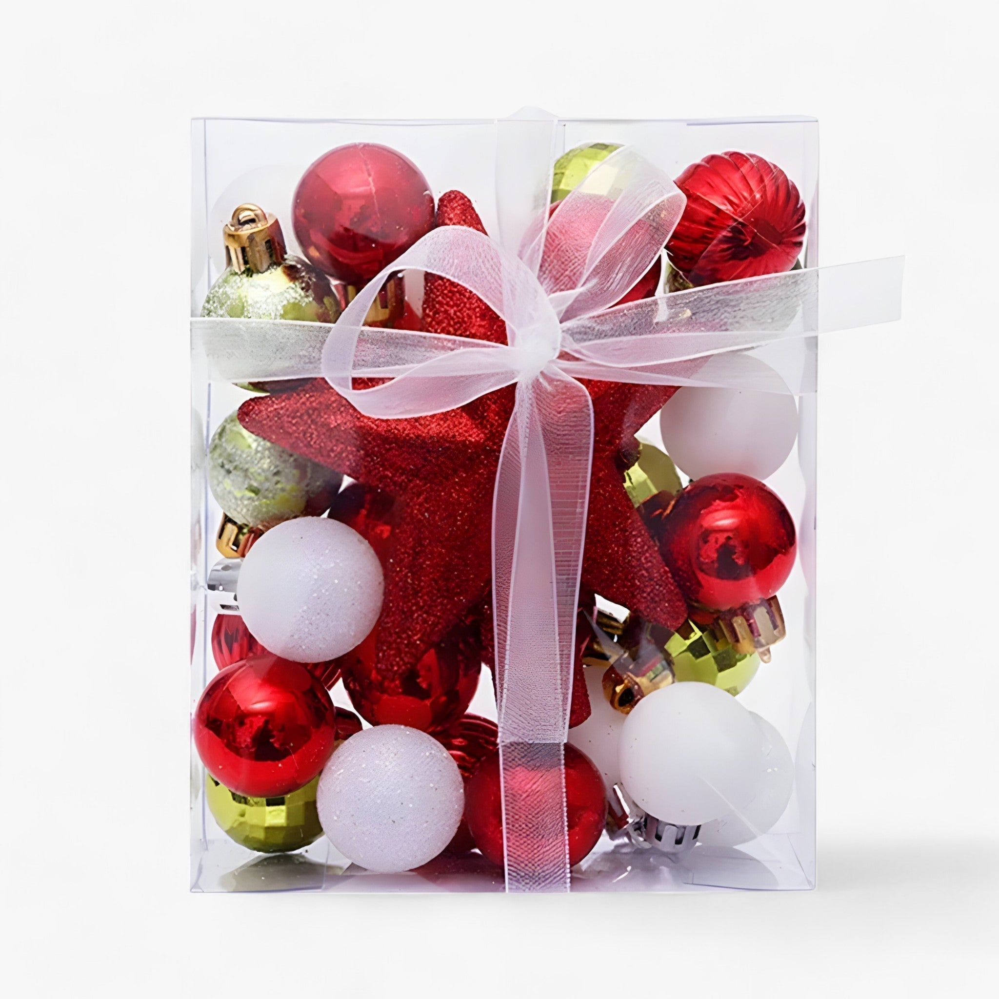 Set mit 30 Weihnachtskugeln mit Stern – Baumdekoration und Neujahrsgeschenk